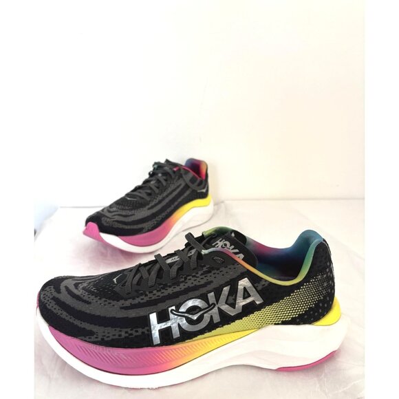 HOKA Mach X Running Shoes Men’s 9.5 Black Rainbow Sporty Athletic Speed Comfort - Picture 1 of 12